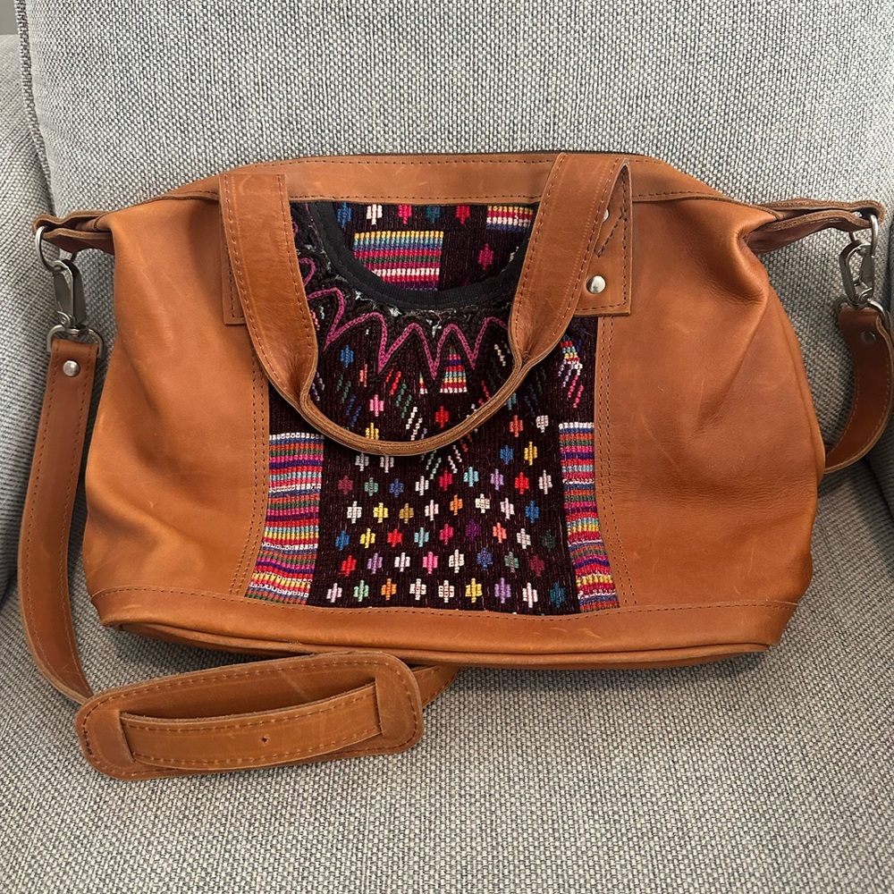 Nena & Co leather and huipil bag